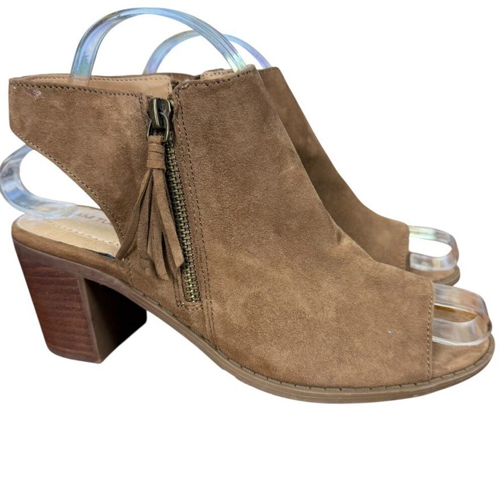 Adam Tucker Madie Leather Nubuck Brown Chunky Block Heel Sandals Shoes sz 6.5